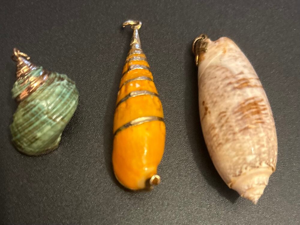 Vintage Sea Shell Pendant Charms Lot Beach Jewelry Orange Green
